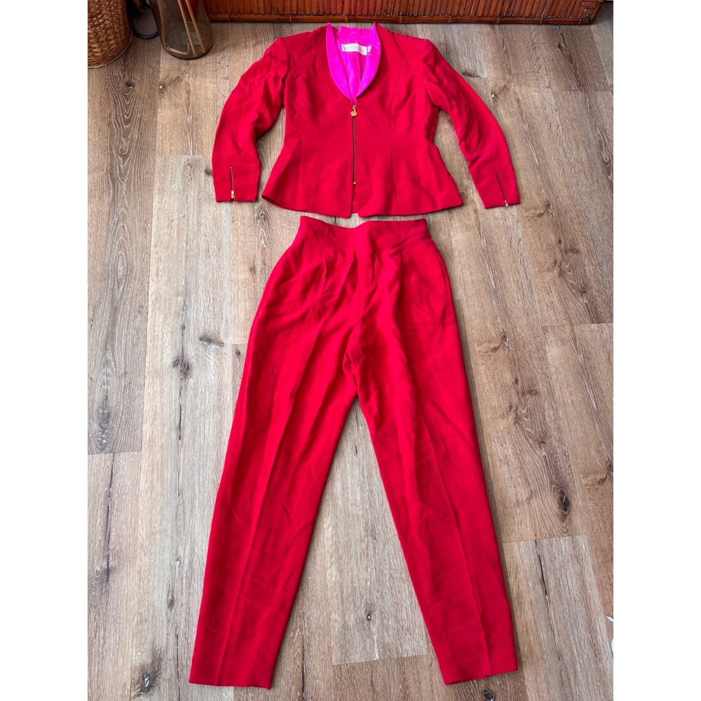 Dana‎ Buchman Red Pink Silk Trim Blazer Trousers Set Size 6P